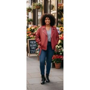 Faux Red Leather Moto Biker Jacket 24 Zip Belted Distressed Pretty Little Things